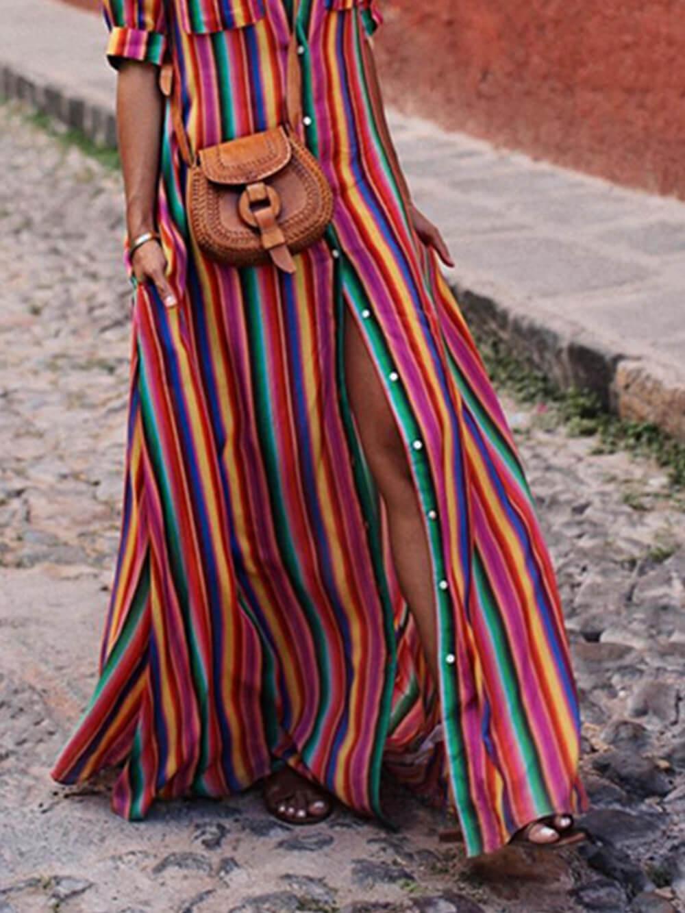 Evelyn | Printed Striped Maxi Relaxed Skirt
