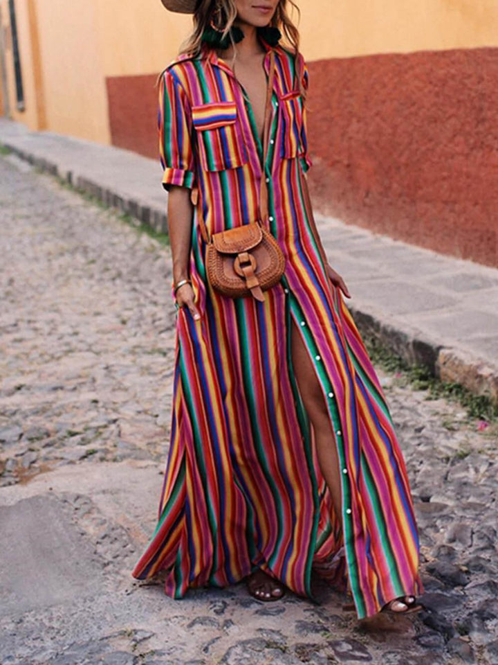 Evelyn | Printed Striped Maxi Relaxed Skirt
