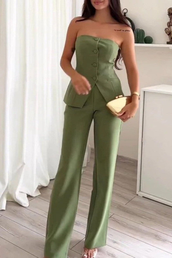 Teresa | Sleeveless Button-Detail Wide-Leg Set