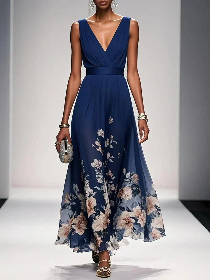 Hazel | Chiffon Floral Maxi V-Neck Dress