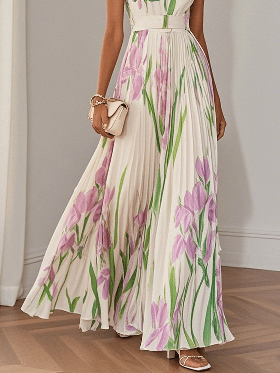 Imogen | Chiffon Floral Maxi Pleated Dress