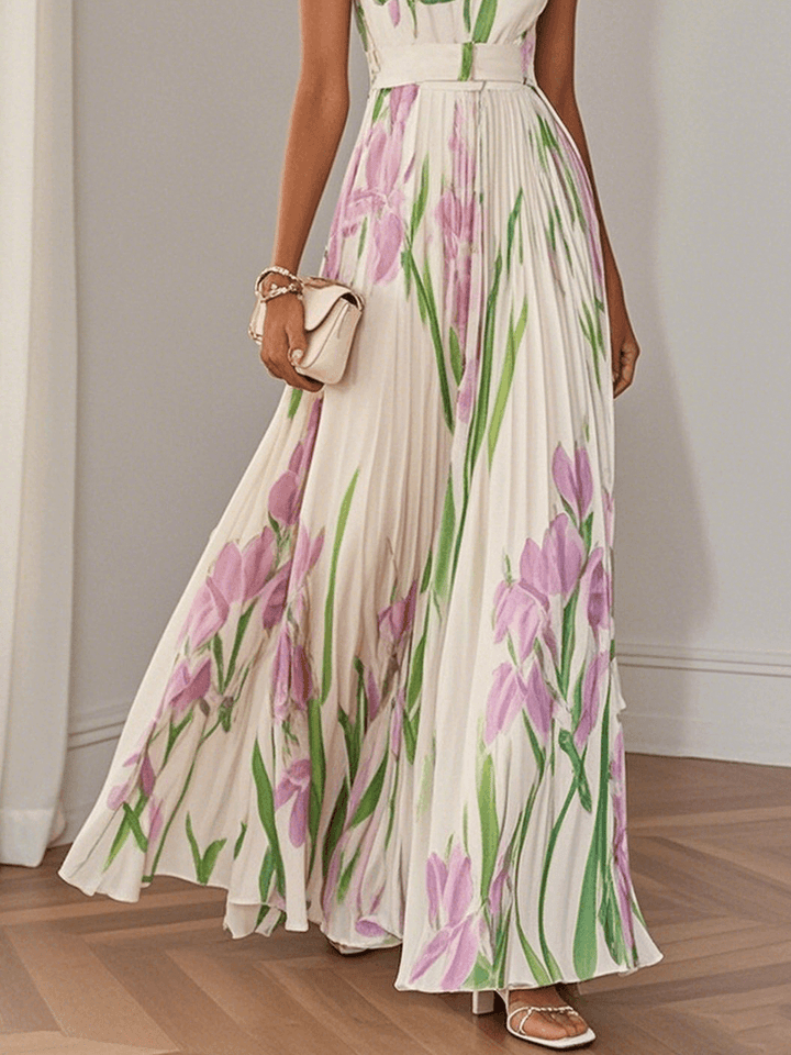 Imogen | Chiffon Floral Maxi Pleated Dress