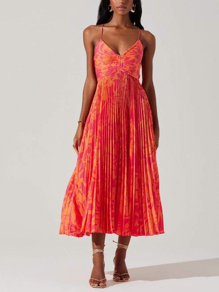 Sabrina | Elegant Floral Printed Midi Pleated Dress