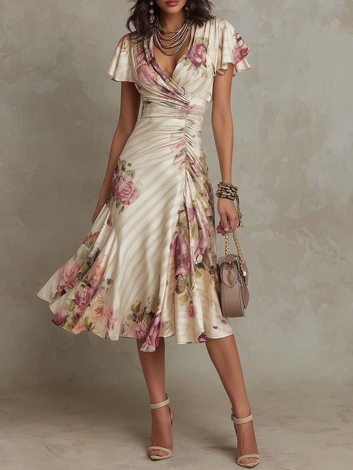 Isla | Satin Floral Midi Dress