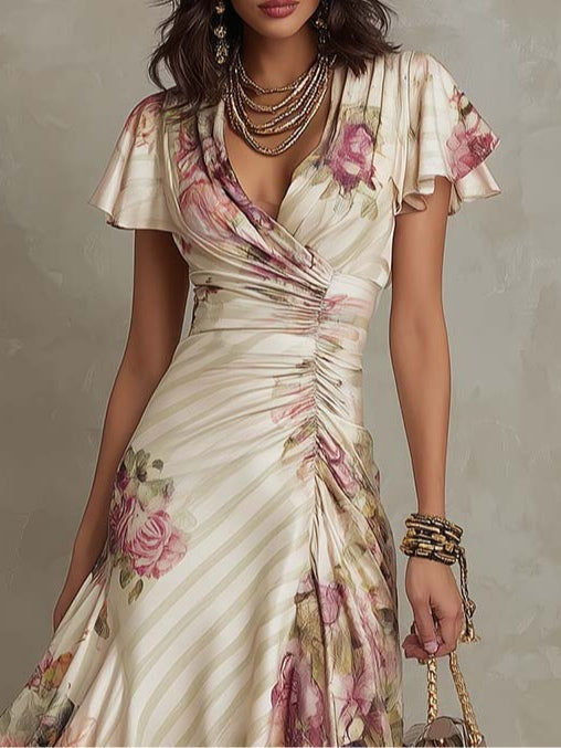 Isla | Satin Floral Midi Dress