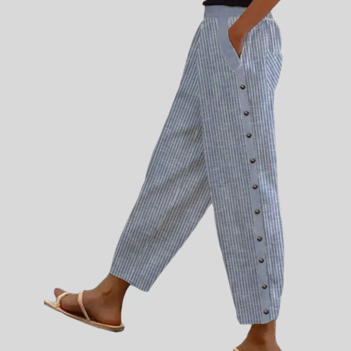 Clara | Striped Button-Detail Trousers