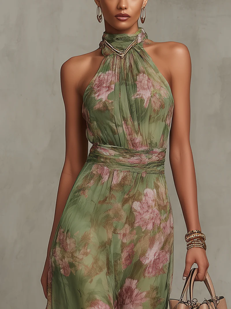 Emma | Chiffon Floral Maxi Backless Dress