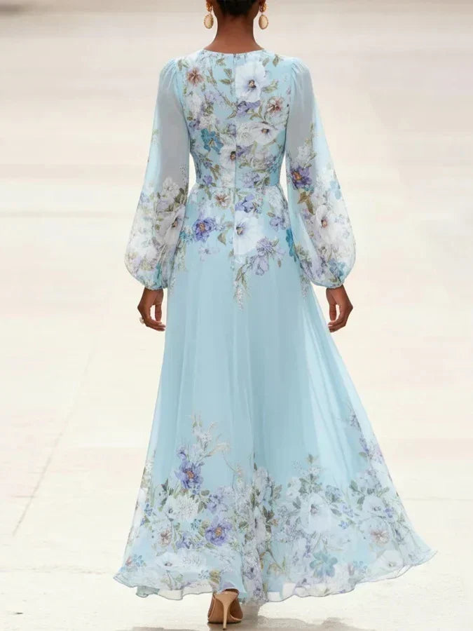 Margaret | Chiffon Floral Maxi V-Neck Dress