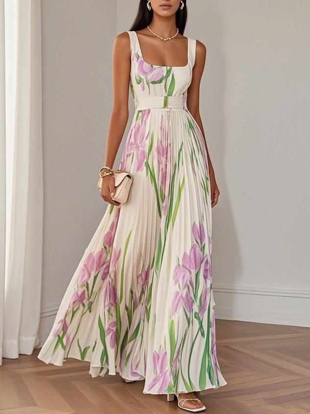 Imogen | Chiffon Floral Maxi Pleated Dress