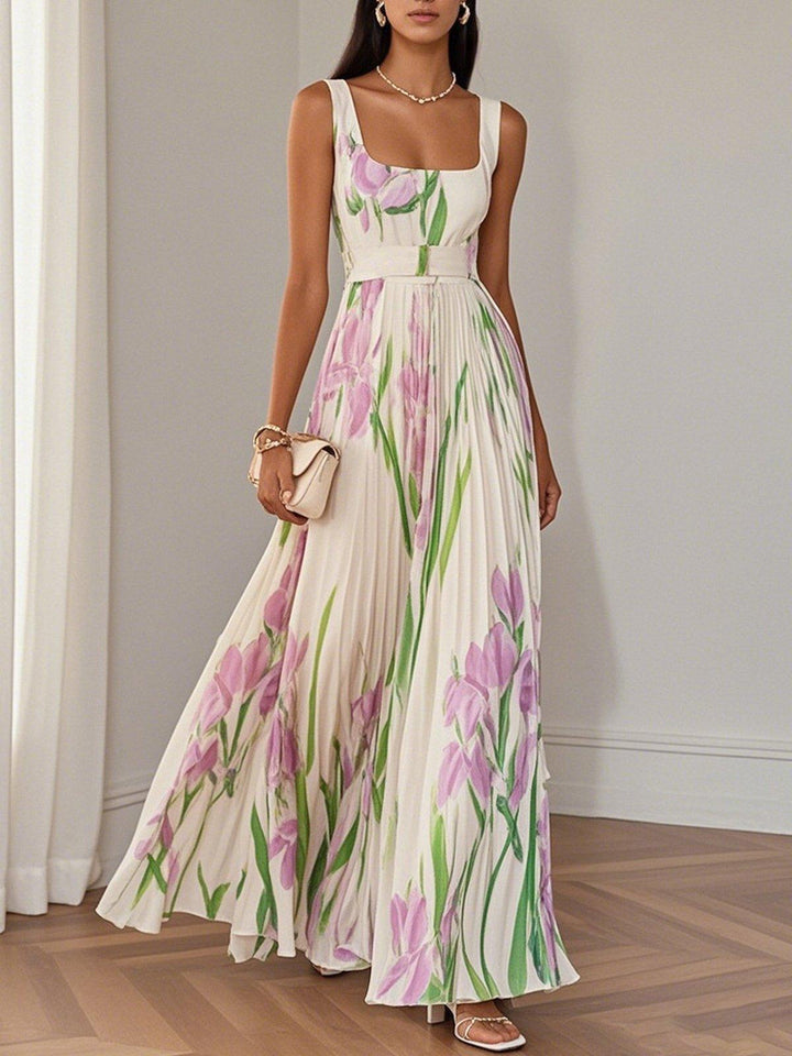 Imogen | Chiffon Floral Maxi Pleated Dress