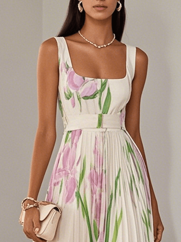 Imogen | Chiffon Floral Maxi Pleated Dress