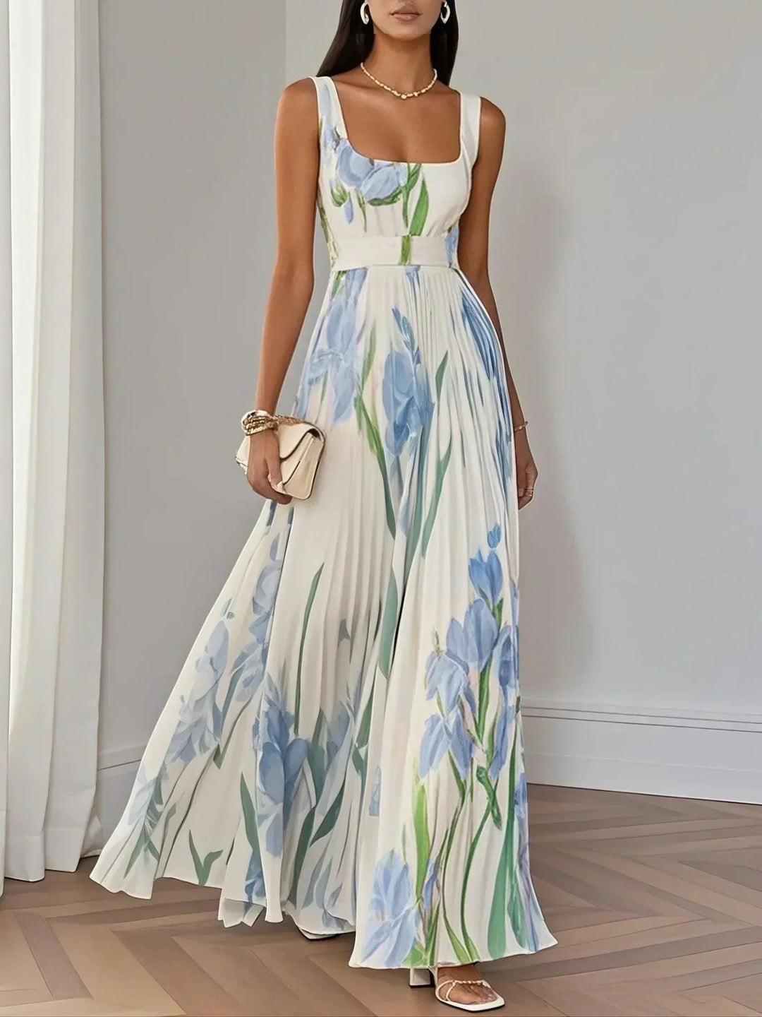 Imogen | Chiffon Floral Maxi Pleated Dress