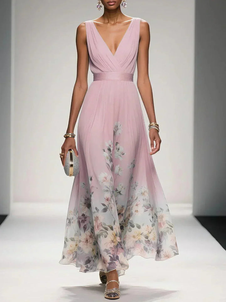 Hazel | Chiffon Floral Maxi V-Neck Dress