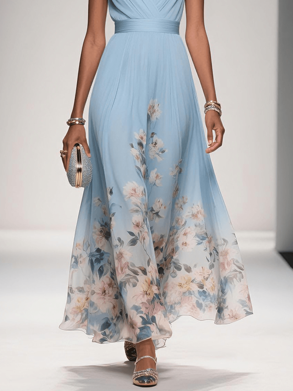 Hazel | Chiffon Floral Maxi V-Neck Dress